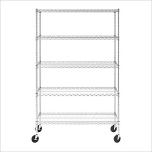 NSF 5-Tier Wire Shelving Rack with Wheels - 48 x 72 x 18