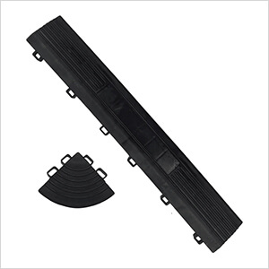 Black Garage Floor Tiles Edge and Corner Kit (Female - Looped)