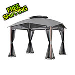 Sunjoy Group 12 x 12 Steel Soft Top Gazebo with 2-Tier Canopy Roof, Ceiling Hook and Mesh Netting