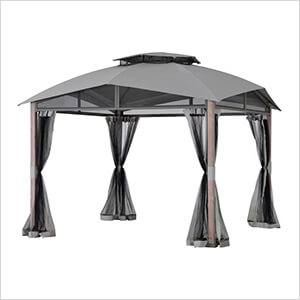 12 x 12 Steel Soft Top Gazebo with 2-Tier Canopy Roof, Ceiling Hook and Mesh Netting