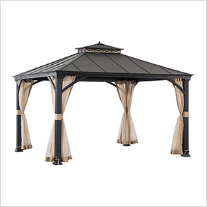 11 x 13 Black 2-Tier Steel Hardtop Gazebo with Ceiling Hook and Netting