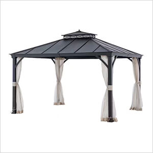 10 x 12 Black 2-Tier Steel Hardtop Gazebo with Ceiling Hook and Netting