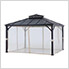 10 x 12 Black 2-Tier Steel Hardtop Gazebo with Ceiling Hook and Netting