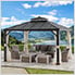 10 x 12 Black 2-Tier Steel Hardtop Gazebo with Ceiling Hook and Netting