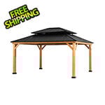Sunjoy Group 13 x 15 Wooden Hardtop Gazebo with 2-Tier Metal Roof
