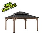 Sunjoy Group 13 x 15 Wooden Hardtop Gazebo with 2-Tier Metal Roof