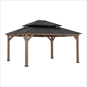 13 x 15 Wooden Hardtop Gazebo with 2-Tier Metal Roof