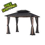 Sunjoy Group 10 x 12 2-Tier Steel Hardtop Gazebo with Netting and LED Lights