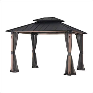 10 x 12 2-Tier Steel Hardtop Gazebo with Netting and LED Lights