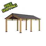 Sunjoy Group 11 x 20 Cedar Wood Frame Carport Gazebo with Steel Roof