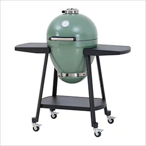 20-Inch Charcoal Kamado Grill with Pizza Stone and Wheels (Green)