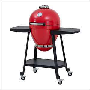 20-Inch Charcoal Kamado Grill with Pizza Stone and Wheels (Red)