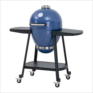 20-Inch Charcoal Kamado Grill with Pizza Stone and Wheels (Blue)