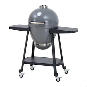 20-Inch Charcoal Kamado Grill with Pizza Stone and Wheels (Grey)