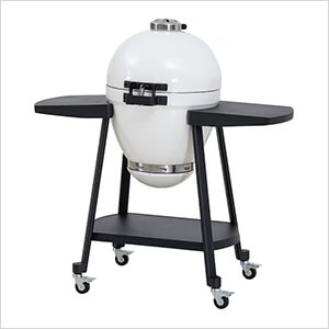20-Inch Charcoal Kamado Grill with Pizza Stone and Wheels (White)