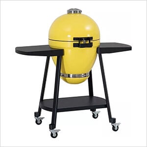 20-Inch Charcoal Kamado Grill with Pizza Stone and Wheels (Yellow)
