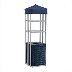 Aluminum Pool Towel Valet with 2-tier Shelves and Wicker Storage Basket (Navy)