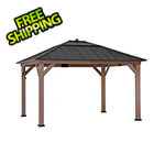 Sunjoy Group 11 x 13 Cedar Framed Gazebo with Polycarbonate Hip Roof and Solar Powered LED Lights