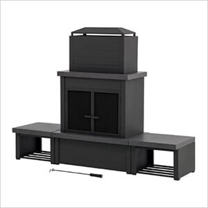 Outdoor Fireplace with Wood Storage and Chimney (Dark Grey)