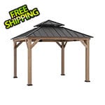 Sunjoy Group 11 x 11 Wooden 2-Tier Aluminum Hardtop Gazebo with Ceiling Hook