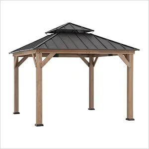 11 x 11 Wooden 2-Tier Aluminum Hardtop Gazebo with Ceiling Hook