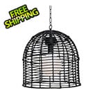 Sunjoy Group Outdoor Wicker Chandelier Hanging Light Fixture with Remote Control (Black)