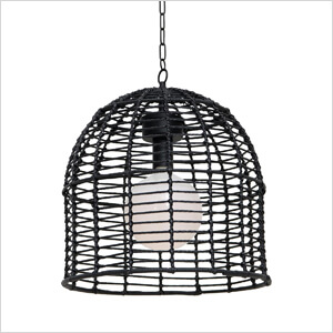 Outdoor Wicker Chandelier Hanging Light Fixture with Remote Control (Black)
