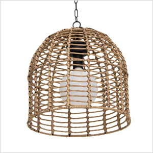 Outdoor Wicker Chandelier Hanging Light Fixture with Remote Control (Light Brown)