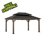 Sunjoy Group 12 x 16 Wooden 2-Tier Aluminum Hardtop Gazebo with Ceiling Hook (Black Roof)