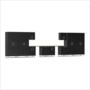12-Piece Garage Cabinet Kit with Bamboo Worktop in Midnight Black Metallic