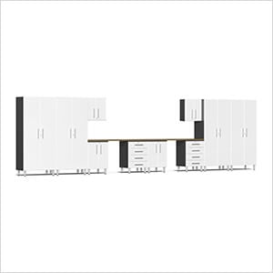 12-Piece Garage Cabinet Kit with Bamboo Worktop in Starfire White Metallic
