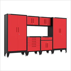 Red 6-Piece Garage Cabinet Set with Levelers
