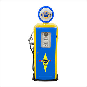 Blue Sunoco Tokheim 39 Style Gas Pump Replica with Hidden Mini Fridge