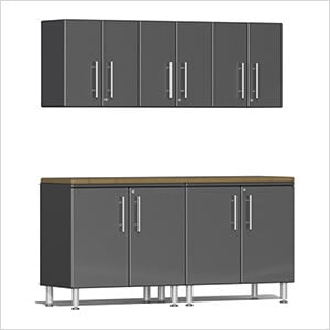6-Piece Garage Cabinet Kit with Bamboo Worktop in Graphite Grey Metallic