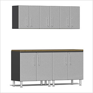 6-Piece Garage Cabinet Kit with Bamboo Worktop in Stardust Silver Metallic