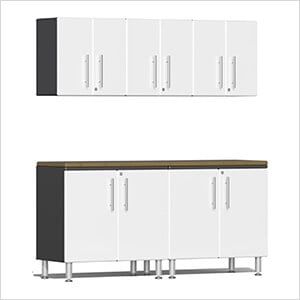6-Piece Garage Cabinet Kit with Bamboo Worktop in Starfire White Metallic