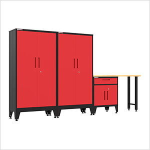 Red 4-Piece Garage Cabinet Set with Levelers