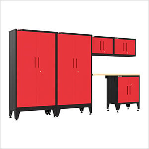 Red 6-Piece Garage Cabinet Set with Levelers