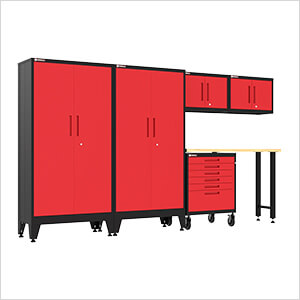 Red 6-Piece Garage Cabinet Set with Levelers and Casters