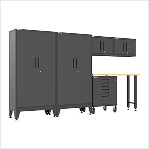 Black 6-Piece Garage Cabinet Set with Levelers and Casters