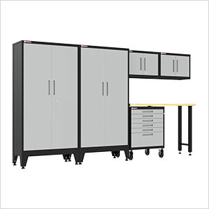 Grey 6-Piece Garage Cabinet Set with Levelers and Casters