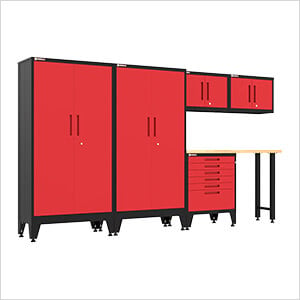 Red 6-Piece Garage Cabinet Set with Levelers