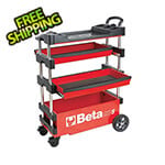 Beta Tools Collapsible Rolling Tool Cart Trolley (Red)