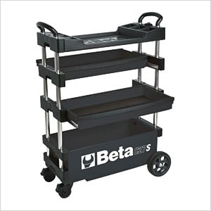 Collapsible Rolling Tool Cart Trolley (Black)