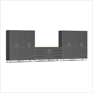8-Piece Garage Cabinet Kit with Bamboo Worktop in Graphite Grey Metallic
