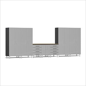 8-Piece Garage Cabinet Kit with Bamboo Worktop in Stardust Silver Metallic