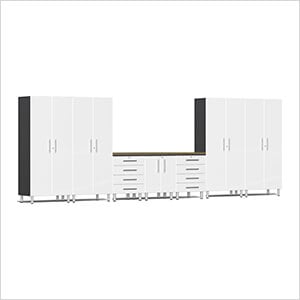 6-Piece Garage Cabinet Kit with Bamboo Worktop in Starfire White Metallic