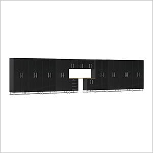 14-Piece Garage Cabinet Kit with Bamboo Worktop in Midnight Black Metallic