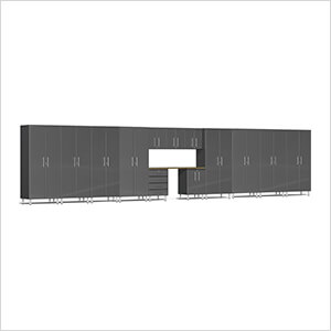 14-Piece Garage Cabinet Kit with Bamboo Worktop in Graphite Grey Metallic