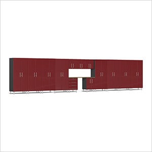 14-Piece Garage Cabinet Kit with Bamboo Worktop in Ruby Red Metallic